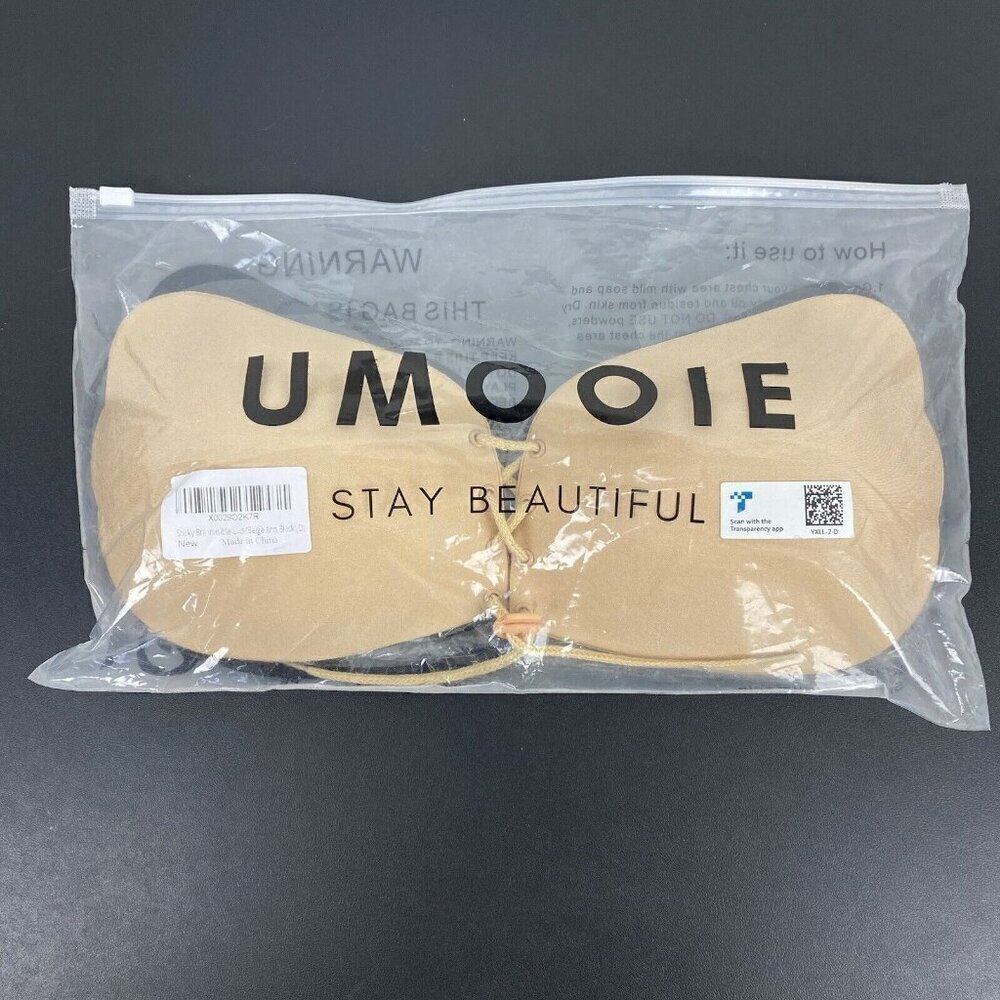 Umooie Women's Invisible Sticky Bra Size D Nude Black Set Lace Up Front Backless